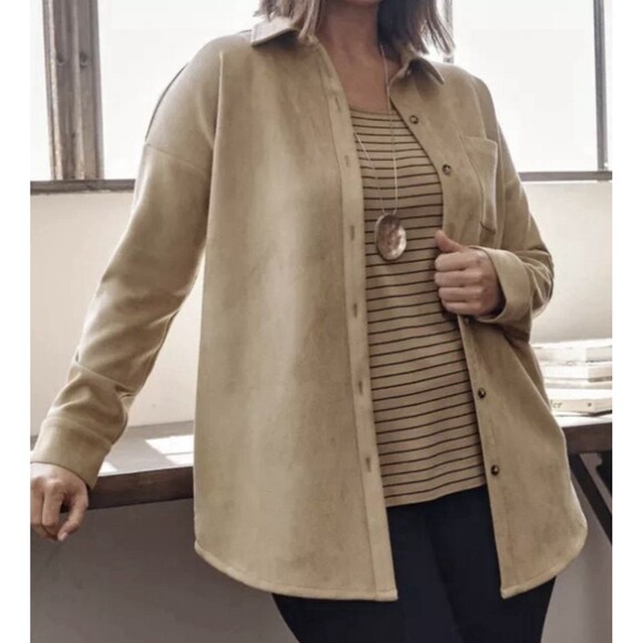 J Jill Wearever‎ Collection Shirt Jacket Faux Suede Women’s Plus Size 3X Tan - Picture 1 of 8